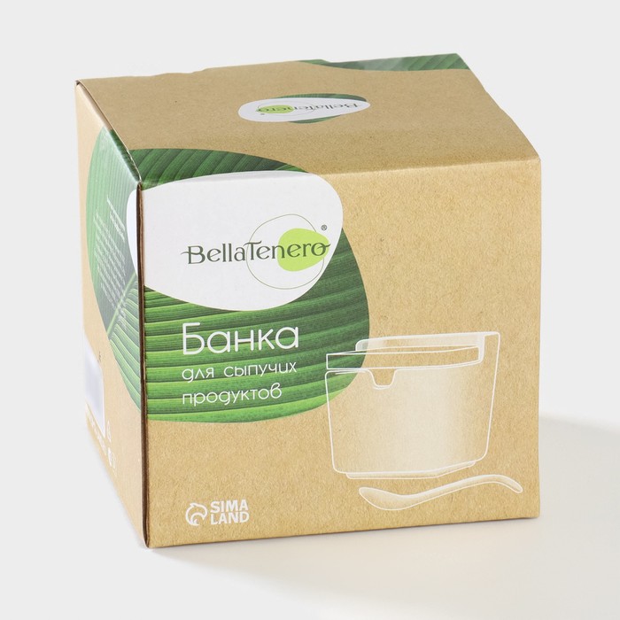 Банка для сыпучих продуктов BellaTenero, 280 мл, 9×9.5 см, с ложкой, бамбуковая крышка, фарфор, белая