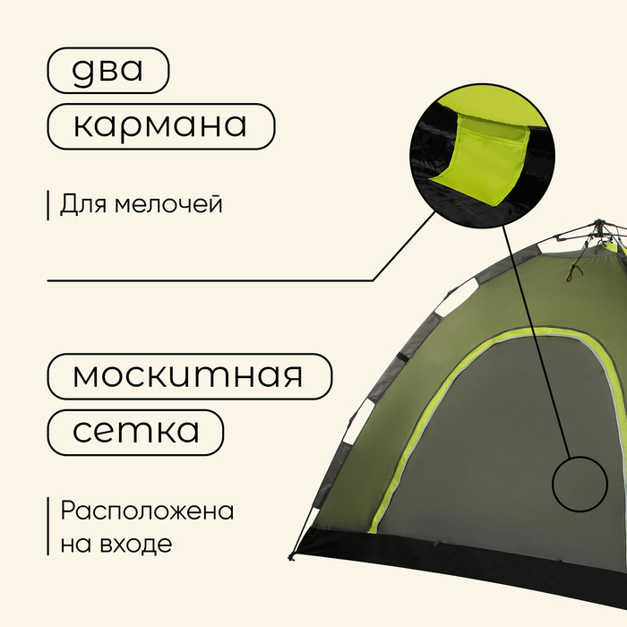 Палатка туристическая 4-местная maclay SWIFT 4, 255×255×150 см, автоматическая, трекинговая, однослойная, зелёная