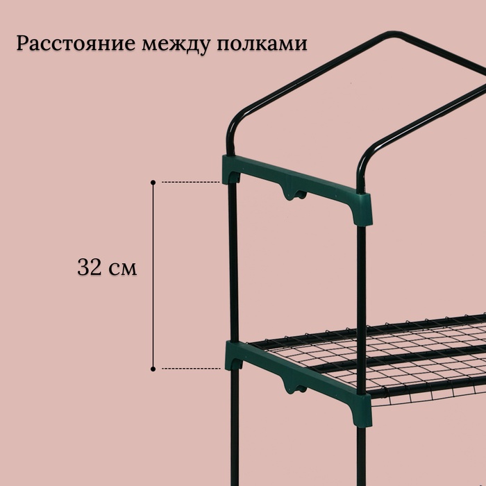 Парник-стеллаж, 2 полки, 93×69×49 см, металлический каркас d=16 мм, чехол плёнка 80 мкм, Greengo