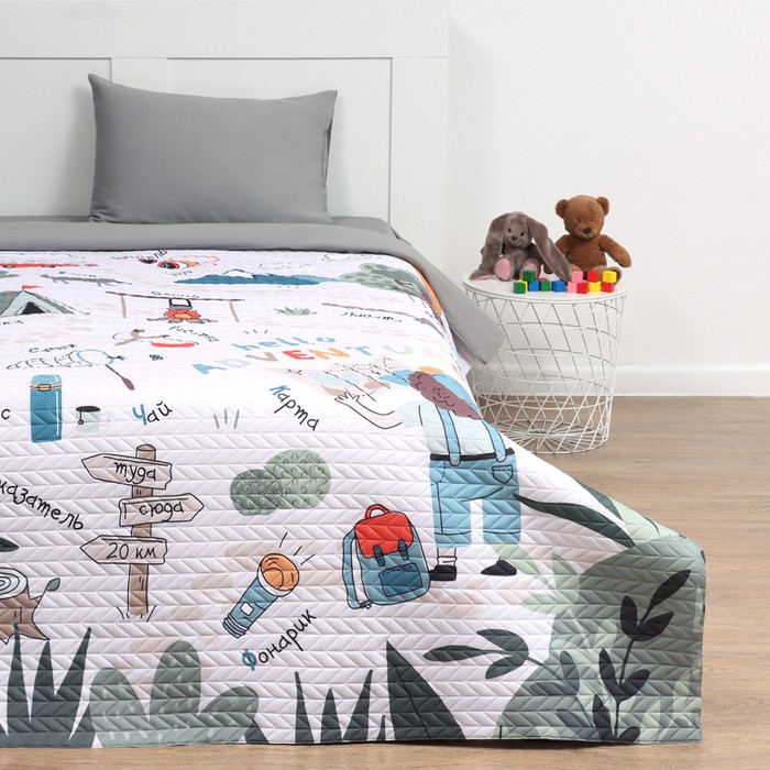 Покрывало 1.5-спальное «Этель» Hello, adventure, 145×210±5 см, микрофибра