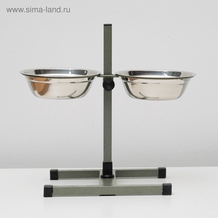 Подставка с мисками, 2×1 л, высота 40 см, разборная, зелёная