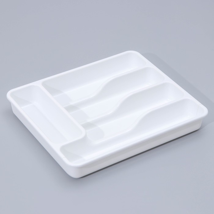 Лоток для столовых приборов раздвижной Plast-Avenue, 5 секций, 36×30.5×5 см, пластик, белый