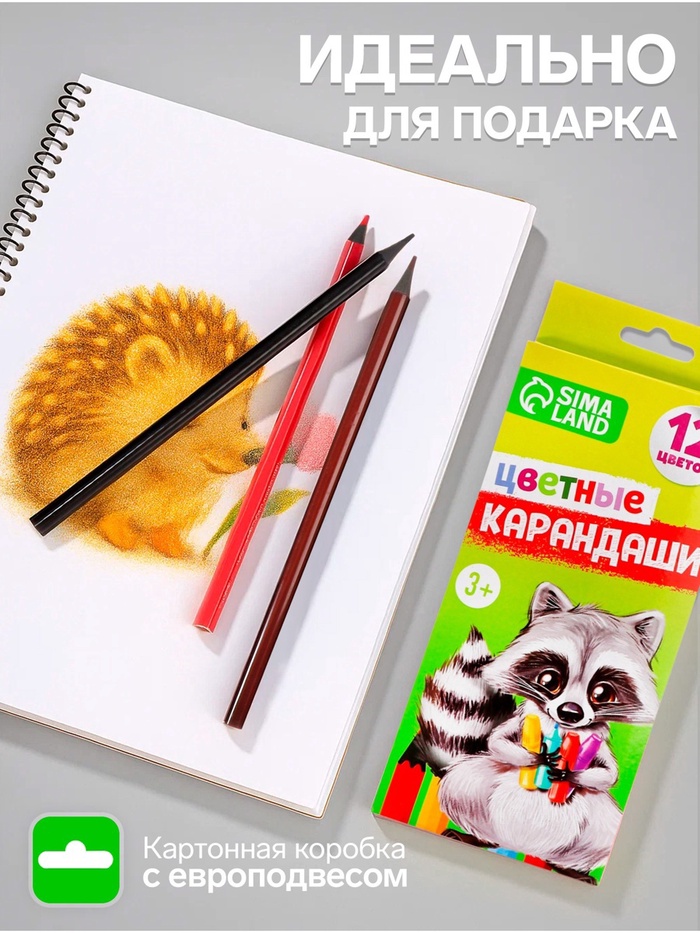 Карандаши Calligrata цветные заточенные, 12 цветов, пластиковые, в картонной коробке