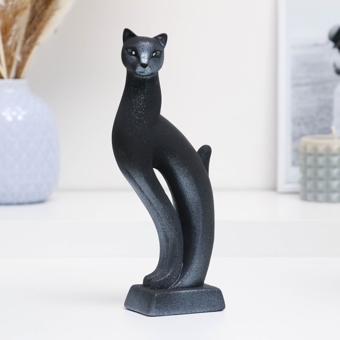 Фигура керамика «Кошка Рысь», чёрная с серебром, 7×5×21 см
