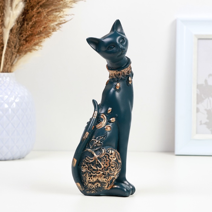 Фигурка полистоун «Кошка», синяя, 20×8 см