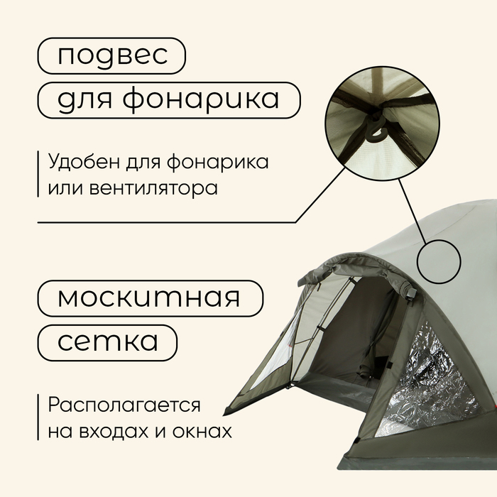 Палатка туристическая 2-местная maclay KATUN 2, 325×160×120 см, кемпинговая, двухслойная, с тамбуром, зелёная