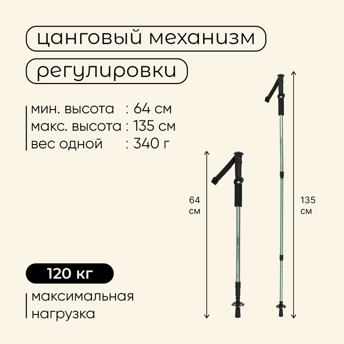Палки трекинговые maclay Alu 100, телескопические, 2 шт.