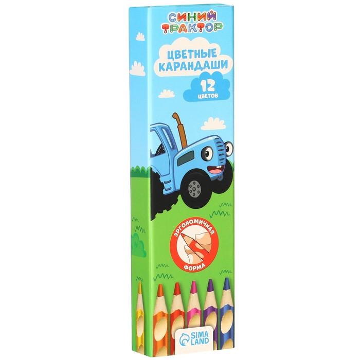 Цветные карандаши, 12 цветов, трехгранные, «Синий трактор»