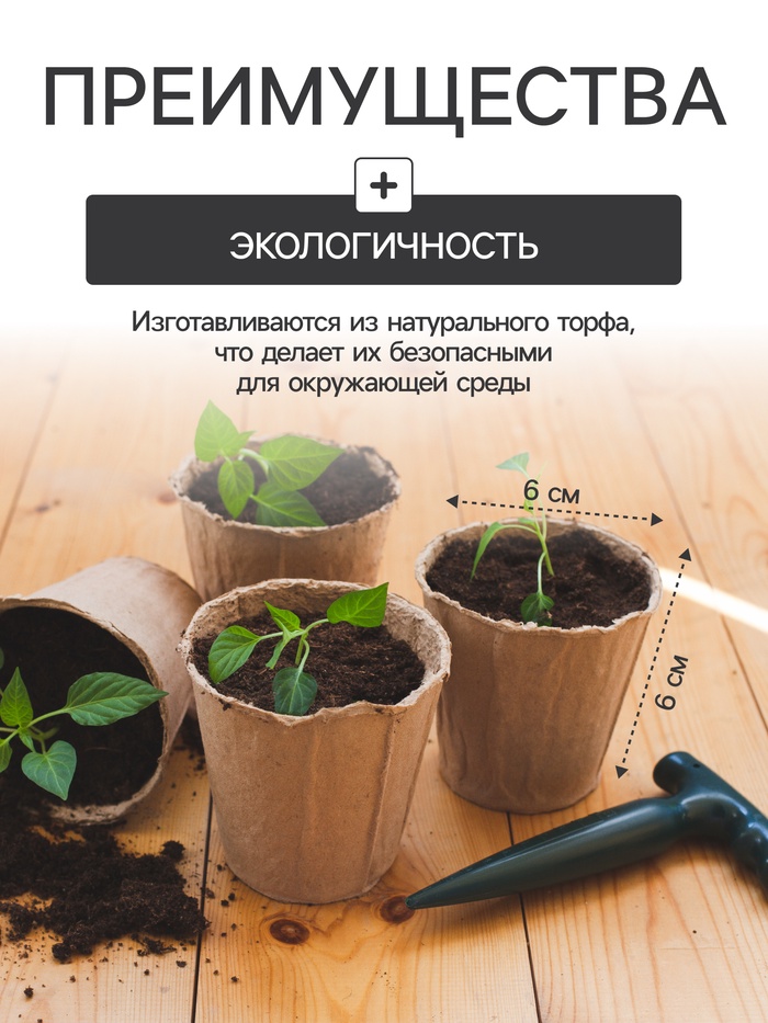 Набор для рассады: торфяной горшок 6×6 см, кассета на 40 ячеек, Greengo